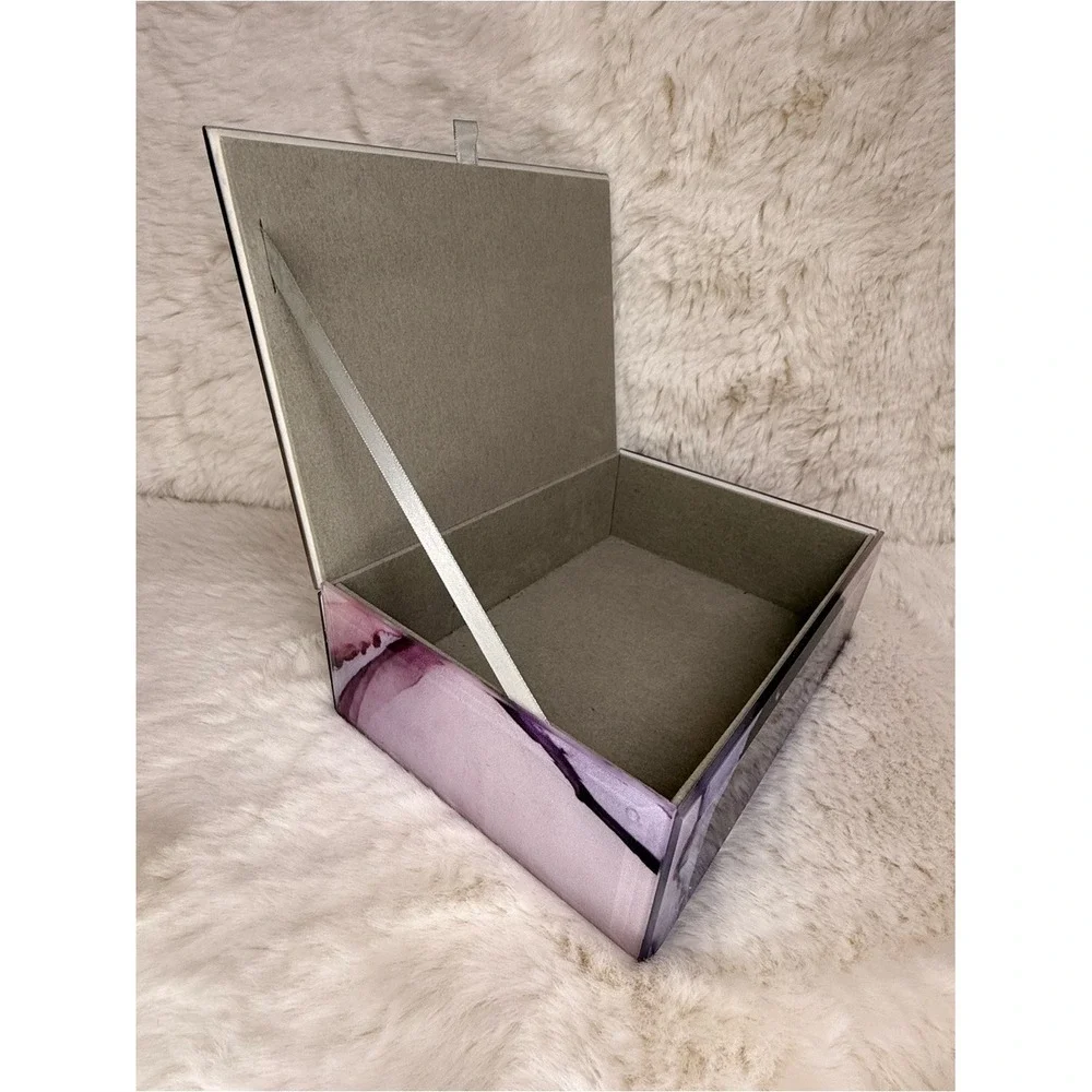 Rachel‎ Zoe Glass Decorative Storage Box – Pink & Purple Elegant Marble Design
